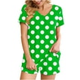 thumbnail image 1 of Summer Plus Size Two Piece Outfits for Women Fashion Polka Casual Home Two-piece V-neck Top With Pocket Shorts Set, 1 of 6