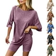 thumbnail image 1 of Summer Plus Size Two Piece Outfits for Women Fashion V Neck Short Sleeve Blouse +Loose Pockets Pants Sets, 1 of 9