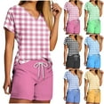 thumbnail image 1 of Summer Plus Size Two Piece Outfits for Women Fashion V Neck Shorts Sleeve Two-piece Comfortable Home Pajamas Set Sports Set, 1 of 6