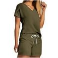 thumbnail image 1 of Summer Plus Size Two Piece Outfits for Women Fashion V Neck Shorts Sleeve Two-piece Comfortable Home Pajamas Set Sports Set, 1 of 5