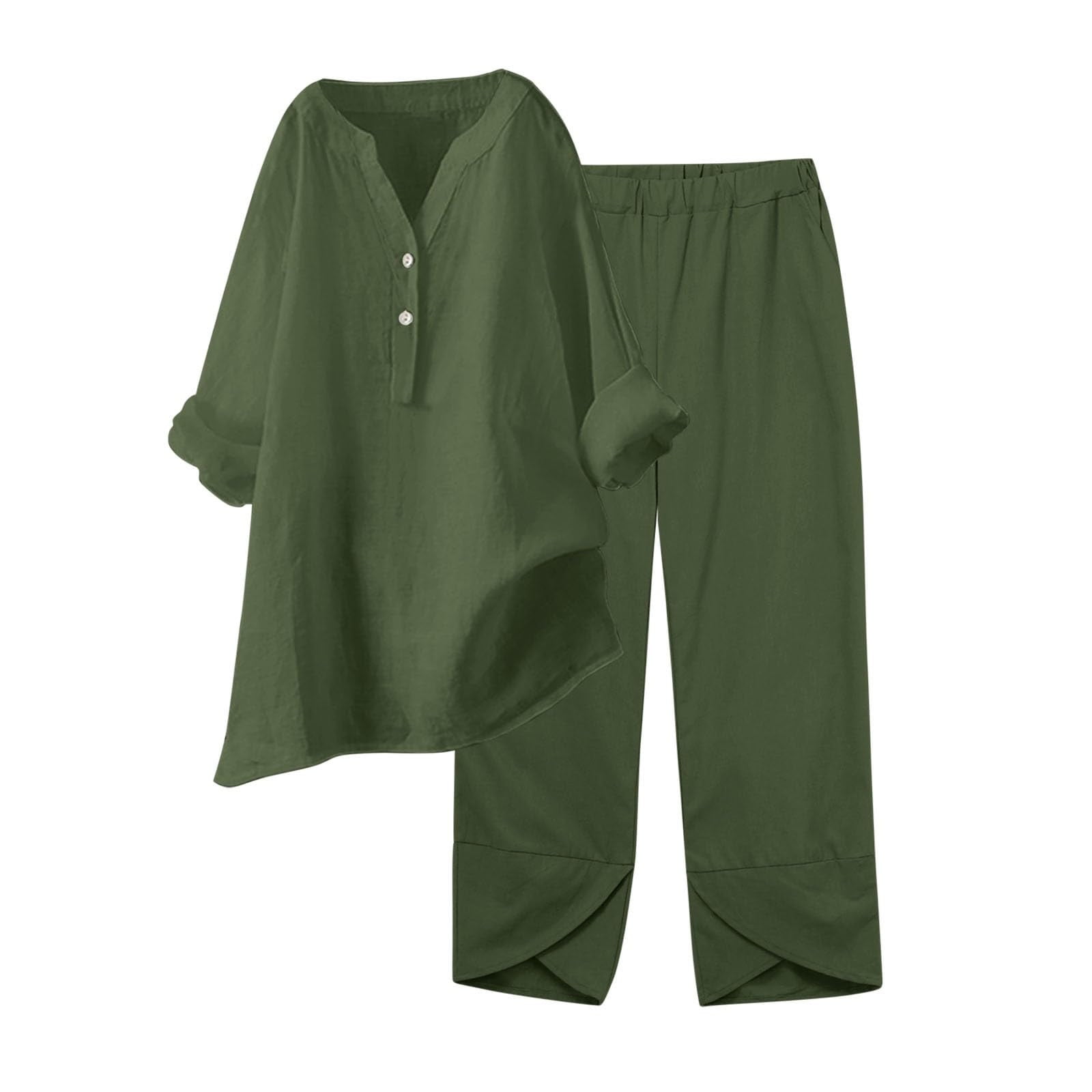 Printed Button Up Shirt and Pants Set Plus Size