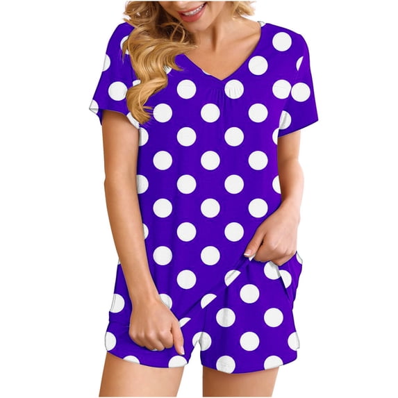 Summer Plus Size Two Piece Sets for Women Fashion Polka Casual Home Two-piece V-neck Top With Pocket Shorts Set
