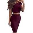 thumbnail image 1 of Summer Plus Size Two Piece Sets for Women Fashion Solid Color Round Neck Short Sleeve Add Wrap Buttocks Skirt, 1 of 6