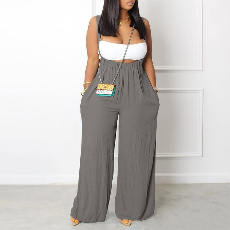Summer Plus Size Wide Leg Loose Fit Solid Color Cotton Overalls Dressy Halter Linen Formal Jumpsuit for Women Walmart