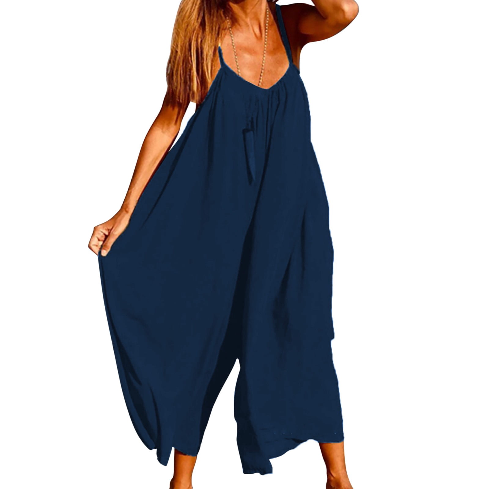 Summer Plus Size Wide Leg Solid Color Rompers,Women's 6 Colors Casual ...