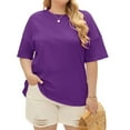 thumbnail image 1 of Summer Plus Size Women Solid Color Casual T-shirt Short Sleeve Crew Neck Tops, 1 of 5