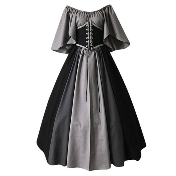 Summer Plus Size Women's Dress Women Gown Vintage Dress Cosplay Party Evening Night formal Long Dress Black 18(XXXXXL)