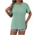 thumbnail image 1 of Summer Plus Size Women's Tank Tops Solid Color Round Neck Short Sleeved With Pockets, 1 of 5