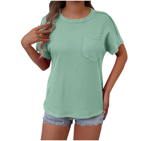 Summer Plus Size Women's Tank Tops Solid Color Round Neck Short Sleeved With Pockets