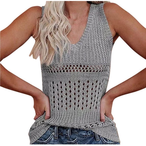 Summer Plus Size Women's Tank Tops V Neck No Sleeve Loose Solid Color with Loose Straps and Knitted Sweater Casual Top Casual T-Shirts