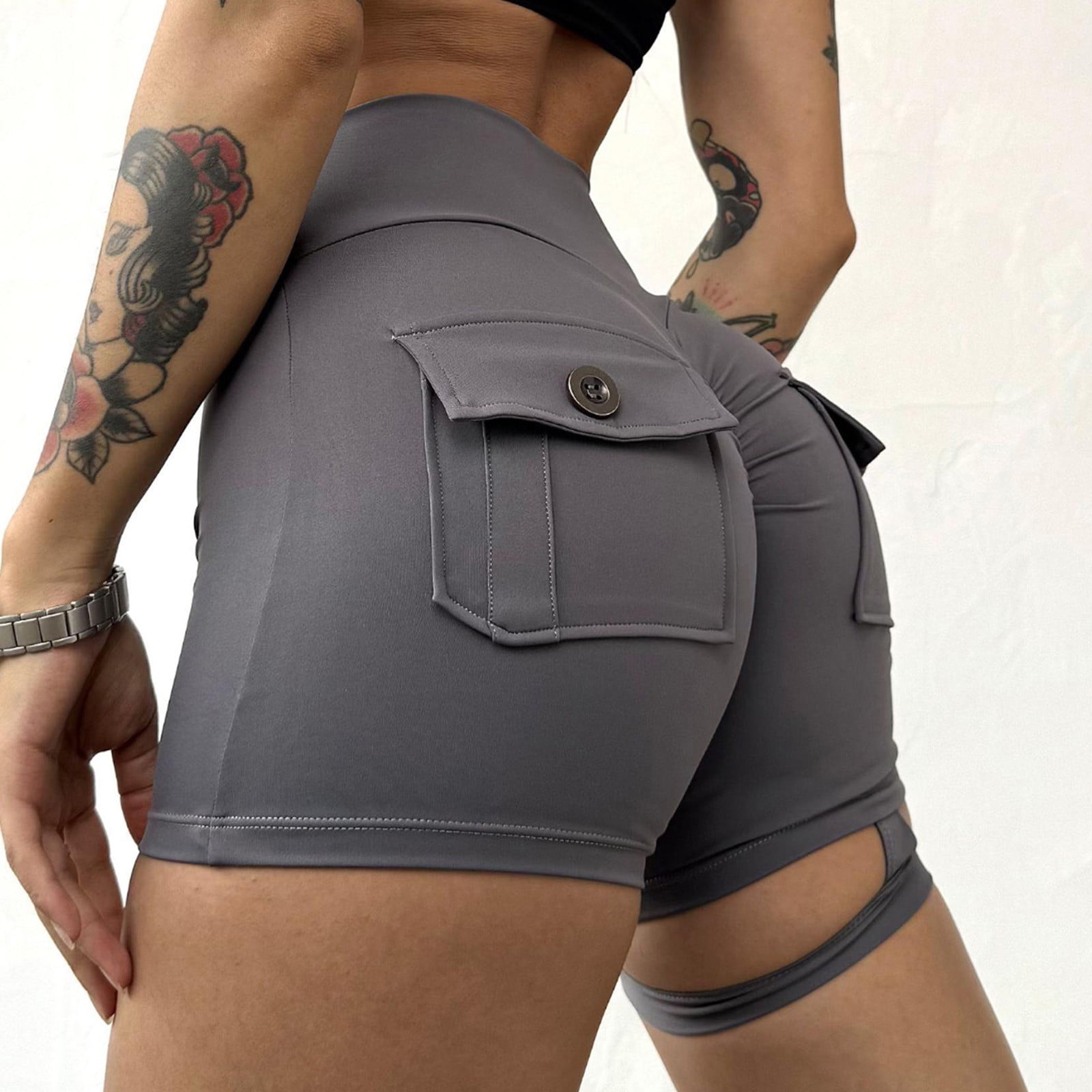Honwenle Women's Plus Size High Waist Yoga Shorts - Tummy Control Biker Workout Shorts With Pockets - View #5