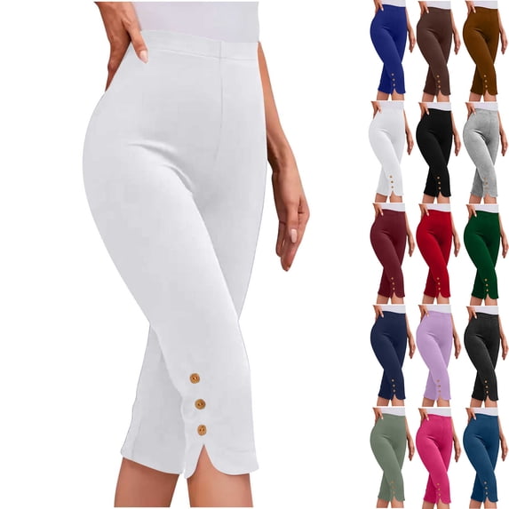 Summer Plus Size Yoga Shorts for Womens High Waisted Solid Color Capris Matching Slim Fitting Yoga Gym Pants Leggings
