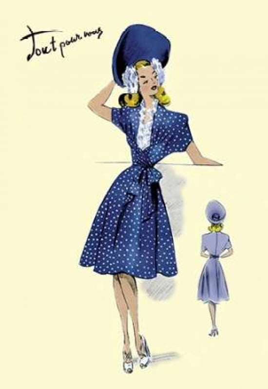 Summer Polka-Dot Dress and Hat 1947 Canvas Art - Unknown (12 x 18)