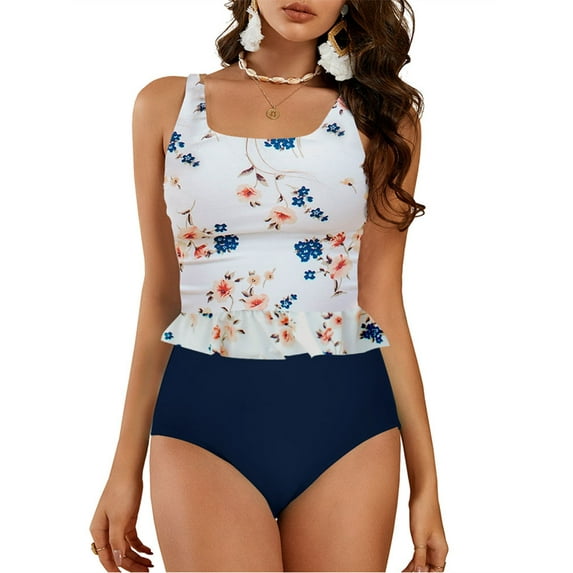 Summer Polka Dots Print Women 2 Pieces Swimsuit Female Slim Fit High Waist Bench Wear