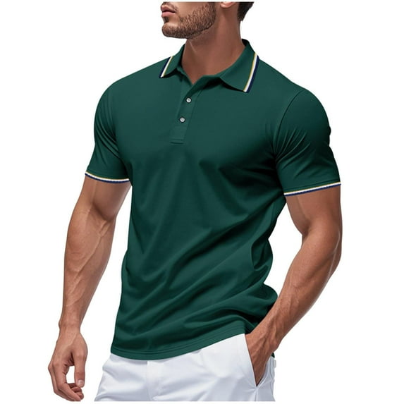 Summer Polo Shirts For Mens Round Neck Tee Button-Up Short Sleeve Tops Solid Classic Blosues Slim Fit Textured Tunics Shirts Trends Lightweight Blouse Hiking Outdoor Track Clothes