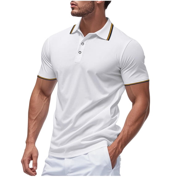 Summer Polo Shirts For Mens Round Neck Tee Button-Up Short Sleeve Tops Solid Classic Blosues Slim Fit Textured Tunics Shirts Trends Lightweight Blouse Hiking Outdoor Track Clothes