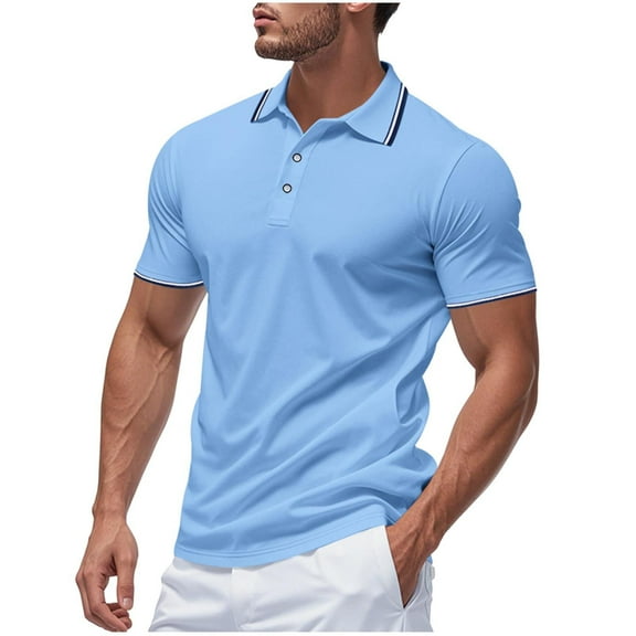 Summer Polo Shirts For Mens Round Neck Tee Button-Up Short Sleeve Tops Solid Classic Blosues Slim Fit Textured Tunics Shirts Trends Lightweight Blouse Hiking Outdoor Track Clothes
