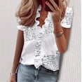 thumbnail image 1 of Summer Polyester Short Sleeve Floral Dress Shirts for Women Black Workwear Work Women's Ruffle V-Neck Solid Print Casual Dressy T-Shirt Top XL, 1 of 1