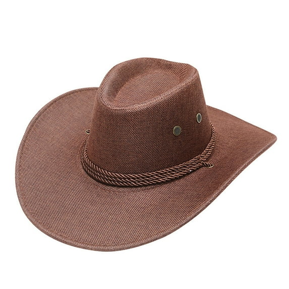 Summer Polyester Short Sleeve Jean Cowboy Hat for Unisex Brown Fashion Solid Color Adult Casual Western Sun Wide Brim Travel Cap