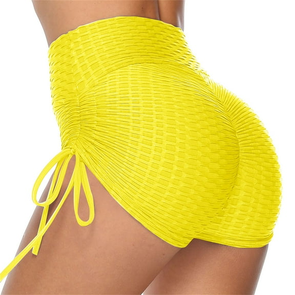 Summer Polyester Short Spandex High Waisted Shorts for Women Yellow Activewear Jacquard Yoga Sports Ruched Butt Lifting Workout Running Hot Leggings XXL
