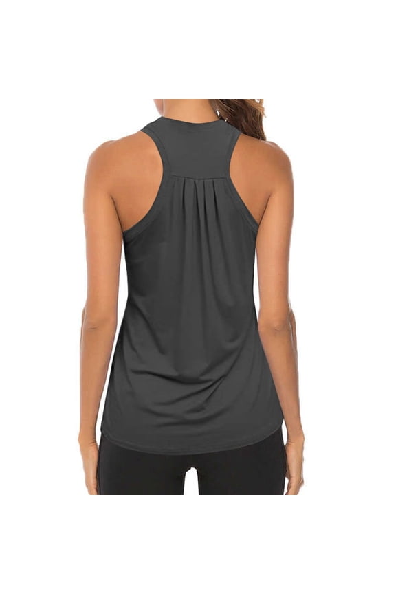 Summer Polyester Sleeveless Workout Racerback Yoga Tank Tops for Women Gray Activewear Heart Pleated Gym Shirts Athletic L