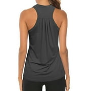 SANBONEPD Summer Polyester Sleeveless Workout Racerback Yoga Tank Tops for Women Gray Activewear Heart Pleated Gym Shirts Athletic XXL