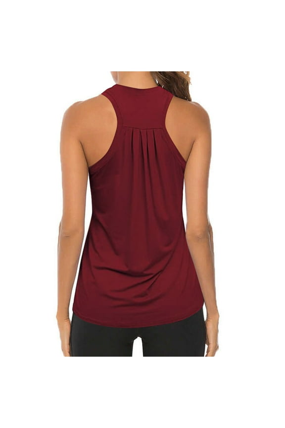 Summer Polyester Sleeveless Workout Racerback Yoga Tank Tops for Women Red Activewear Heart Pleated Gym Shirts Athletic L
