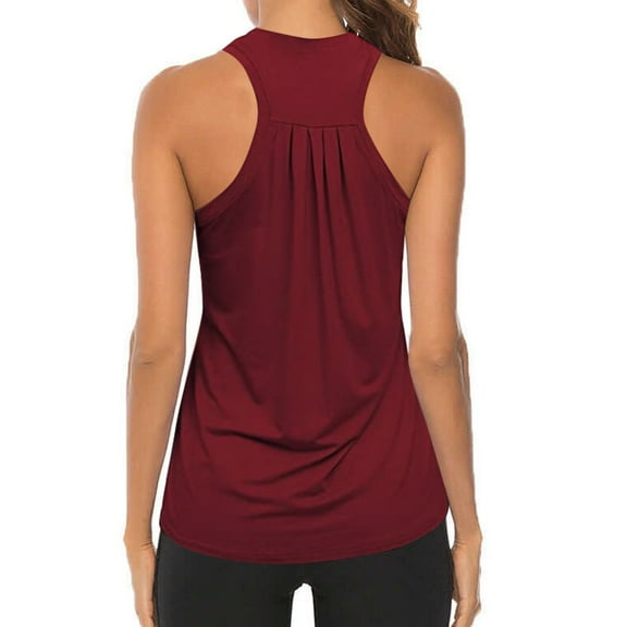 Summer Polyester Sleeveless Workout Racerback Yoga Tank Tops for Women Red Activewear Heart Pleated Gym Shirts Athletic XXL