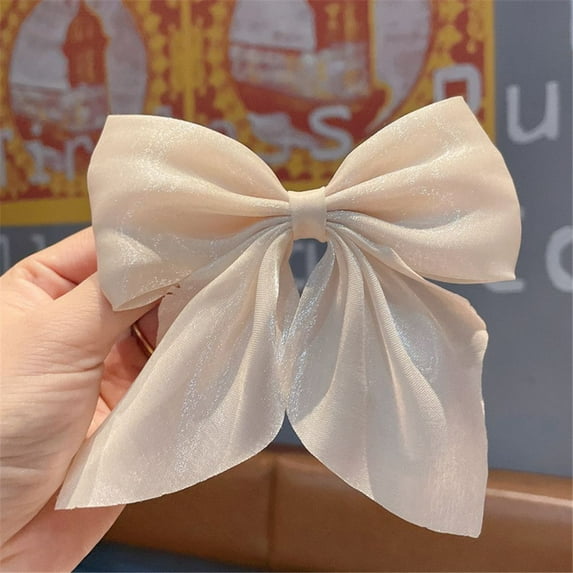 Summer Ponytail Clip Hair Accessories HairBands Barrettes Satin Hair Ties Bowknot Hairclips Bow Hairpin BEIGE