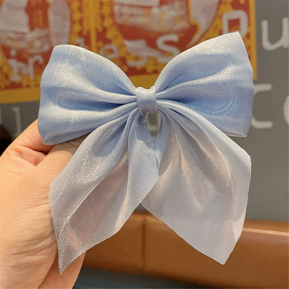 Summer Ponytail Clip Hair Accessories HairBands Barrettes Satin Hair Ties Bowknot Hairclips Bow Hairpin BLUE