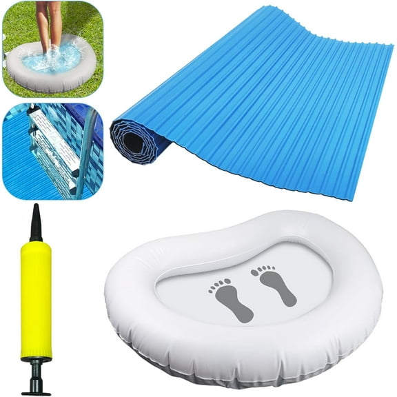Summer Pool Accessories Set, Pool Ladder Mat and Inflatable Pool Foot Bath Mat with Non Slip Stripes, Suitable for Ground Pool Spa Supplies