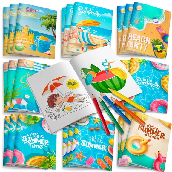 Summer Pool Activity Booklets, 24 Mini Hawaii Beach Drawing Booklets, Summer Pool & Hawaii Beach Party Favor Supplies