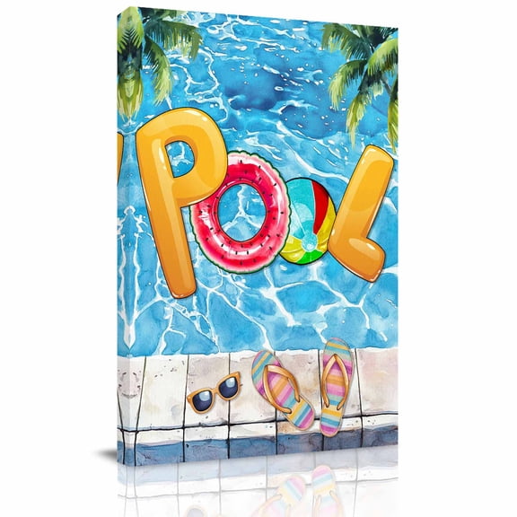 Summer Pool Canvas Wall Art for Living Room, Swimming Ring Poster Print Painting for Bedroom Office Home Decoration Wall Pictures Prepare To Hang 8"x12"