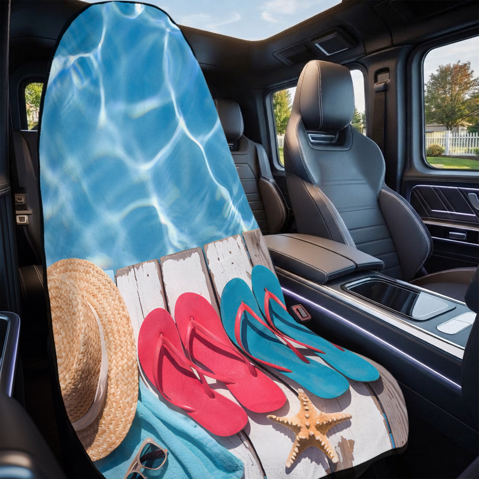 Summer Pool Car Seat Cover Towel 2 Pack, Slippers Straw Hat Sweat Seat ...
