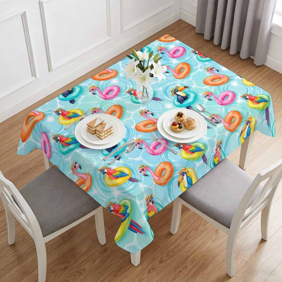 Summer Pool Float Swim Rings Table Cloth 60x84in, Waterproof Rectangle Tablecloth Wipeable Tablecloths Tropical Flamingo Birds Table Covers for Dining Tables Party Indoor Outdoor