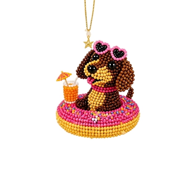 Summer Pool Floating Dachshund 3D DIY Diamond Painting Hanging Ornament Handmade Educational Craft Pendant For Holiday Tree Window Backpack Home Decor(-7cm)