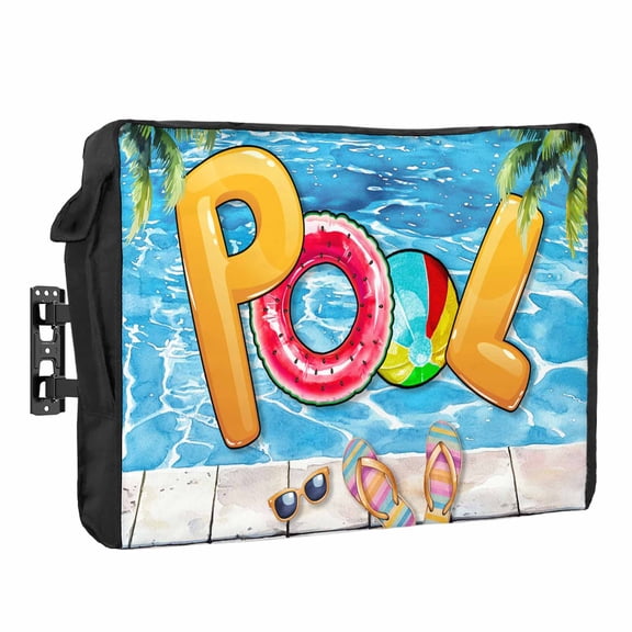Summer Pool Outdoor TV Cover 48 to 50 inch Weatherproof Waterproof, Swimming Ring TV Enclosures with Remote Control Pocket Flat Screen Protector for Outside
