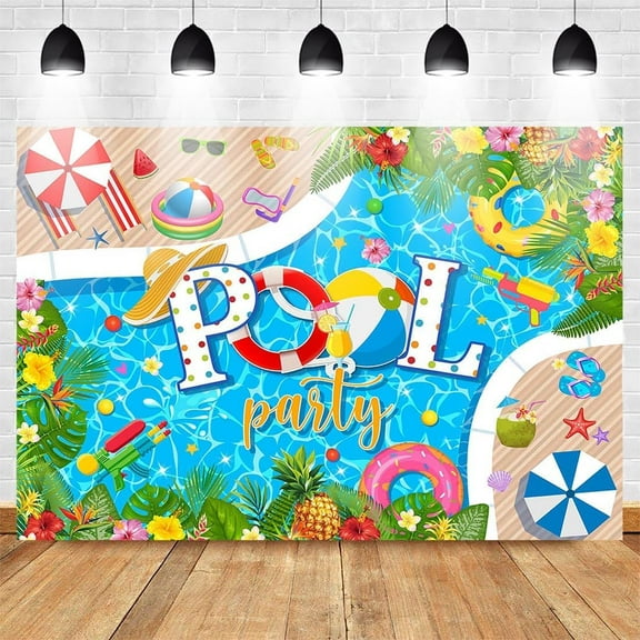 Summer Pool Party Backdrop Pool Party Photography Background for Kids Tropical Swimming Pool Party Decoration Supplies 5.9x3.6ft