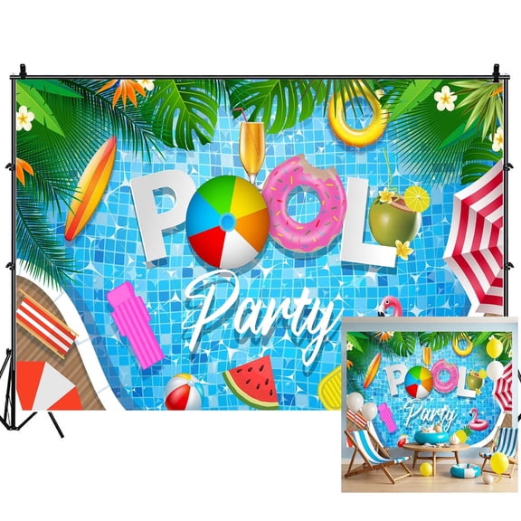 Pool Party Backdrops, Summer Beach Pool Themed Party Picture Decorations Wall Backdrop for Photography Decor Banner, Photographic Studio Photo Backgrounds 7X5 FT