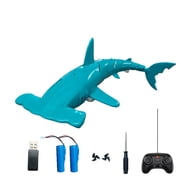 Summer Pool RC Shark Boat, Beach and Summer Submarine Electric 2.4GHz Remote Control Shark Model with Diving Function Water Spray Swimming for Lake Water- Cyan / 2 Battery