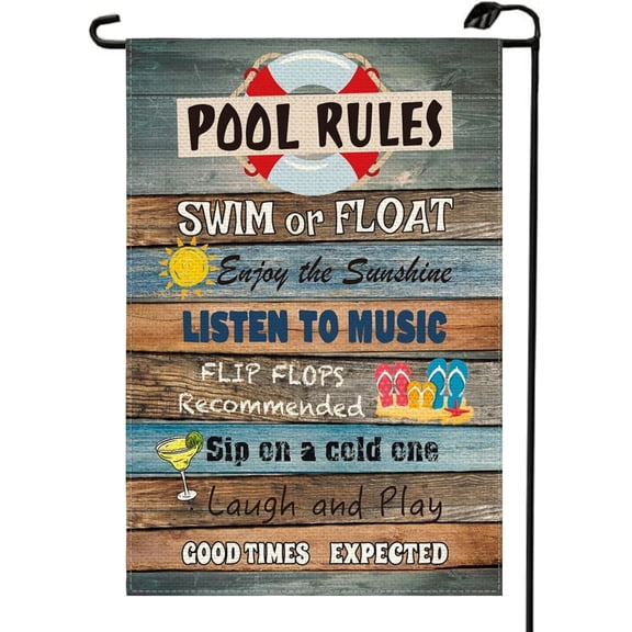 Summer Pool Rules Garden Flag 12.5x18 Double Sided for Outside Wooden Pattern Swim Or Float Enjoy The Sunshine Slogan Yard Outdoor Decoration Flag XJ24