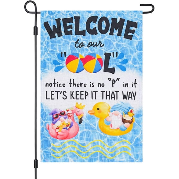 Summer Pool Rules Garden Flag Double Sided 12x18 Inch Welcome To Our Pool Burlap Vertical Yard Flag For Party Holiday Outdoor Lawn Porch Home Decor