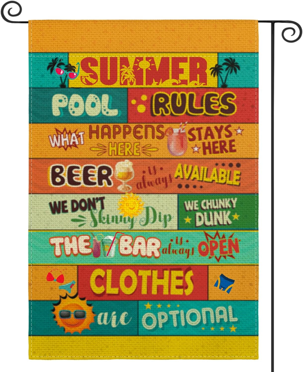 Summer Pool Rules Slogan Wood Garden Flag Vertical Double Sided, The