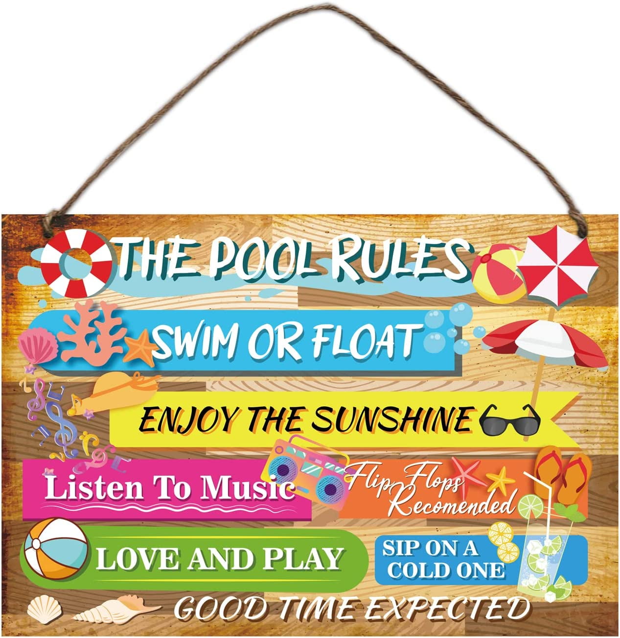Summer Pool Rules Wood Sign 11.8x7.8 Pool Patio Wood Hanging Plaque ...