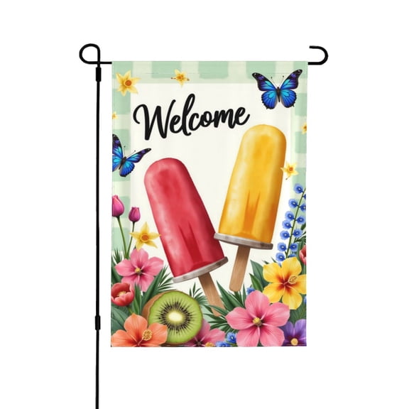 Summer Popsicle Garden Flag 12x18 Inch Double Sided Tropical Flowers Butterfly Welcome Yard Flag Outdoor Decoration