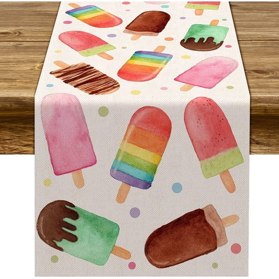 Summer Popsicle Table Runner Ice Cream Themed Birthday Baby Shower Party Farmhouse Kitchen Dining Room Home Decoration (13.8" x 108")