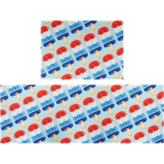 Summer Popsicles Kitchen Rug Set,4th of July Patriotic Liberty Decorations Runner Rugs with Rubber Backing,Throw Rugs Washable for Kitchen Sink,Standing Desk,Cute American Flag Kitchen Rugs