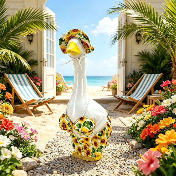 Summer Porch Bird Outfit, Hawaiian Style Decoration Set, Outdoor Yard Statue Clothing, Patio Pool Ornament, Seasonal Garden Accessory