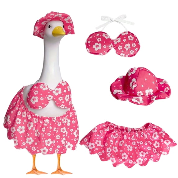 Summer Porch Goose Bikini Outfit, Hawaiian Style Goose Clothes with Hibiscus Flowers for 23 Inch Cement or Plastic Goose