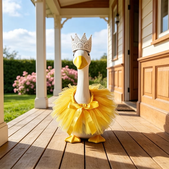 Summer Porch Goose Dress Set With Sun Hat Outfit For 23 Inch Lawn Goose Statue Outdoor Patio Decor Yellow